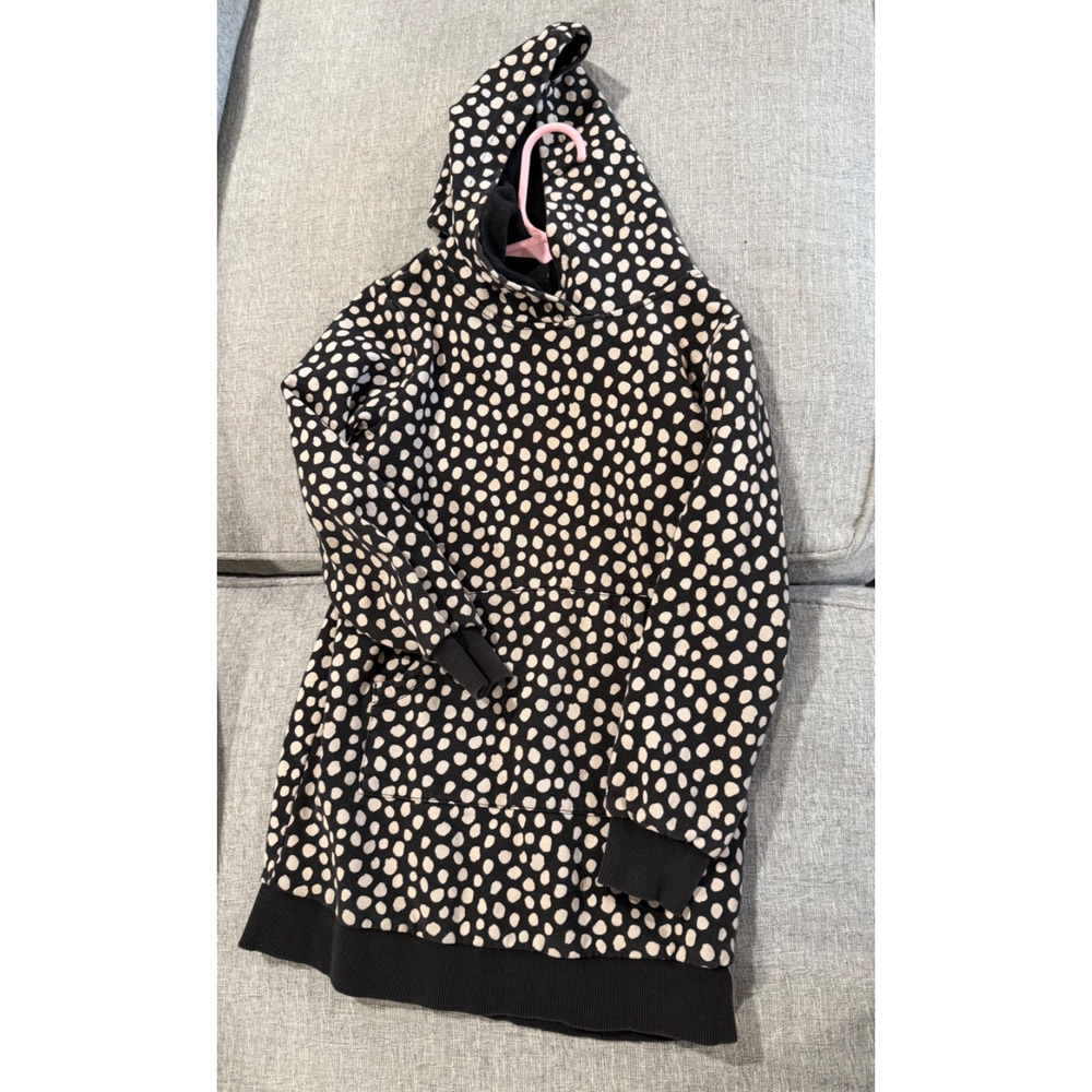 Hanna Andersson Girls Sz 6-7 (120cm) Polka Dot Hooded Sweatshirt Dress 21", 2986